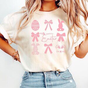 Happy Easter Shirt, Graphic Bow Shirt, Bunny Shirt, Easter Day Shirt Gift